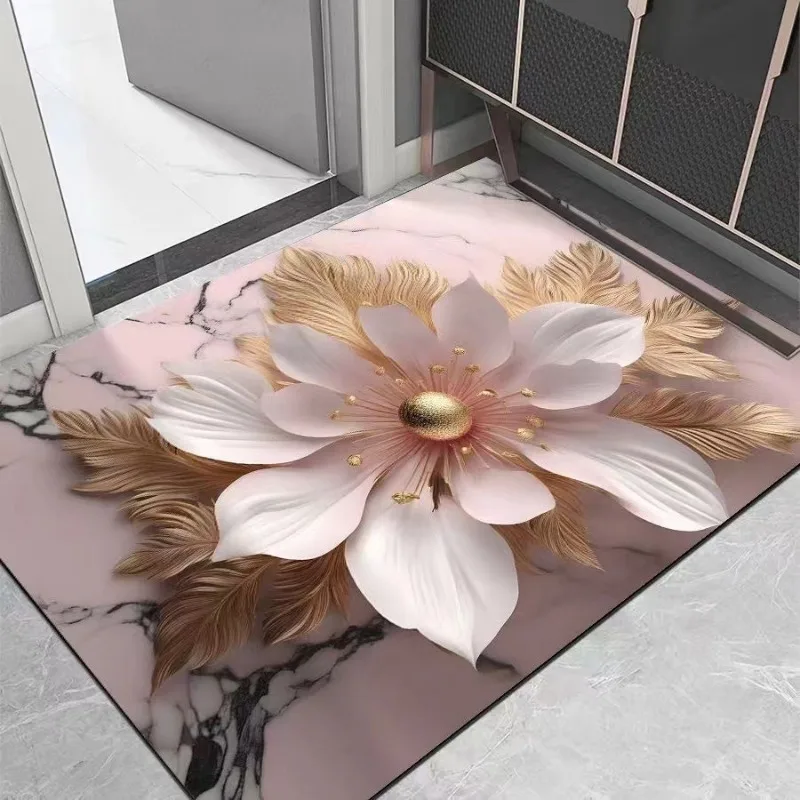 European Luxury Floral Print Doormat Extra Thick Non-Slip En