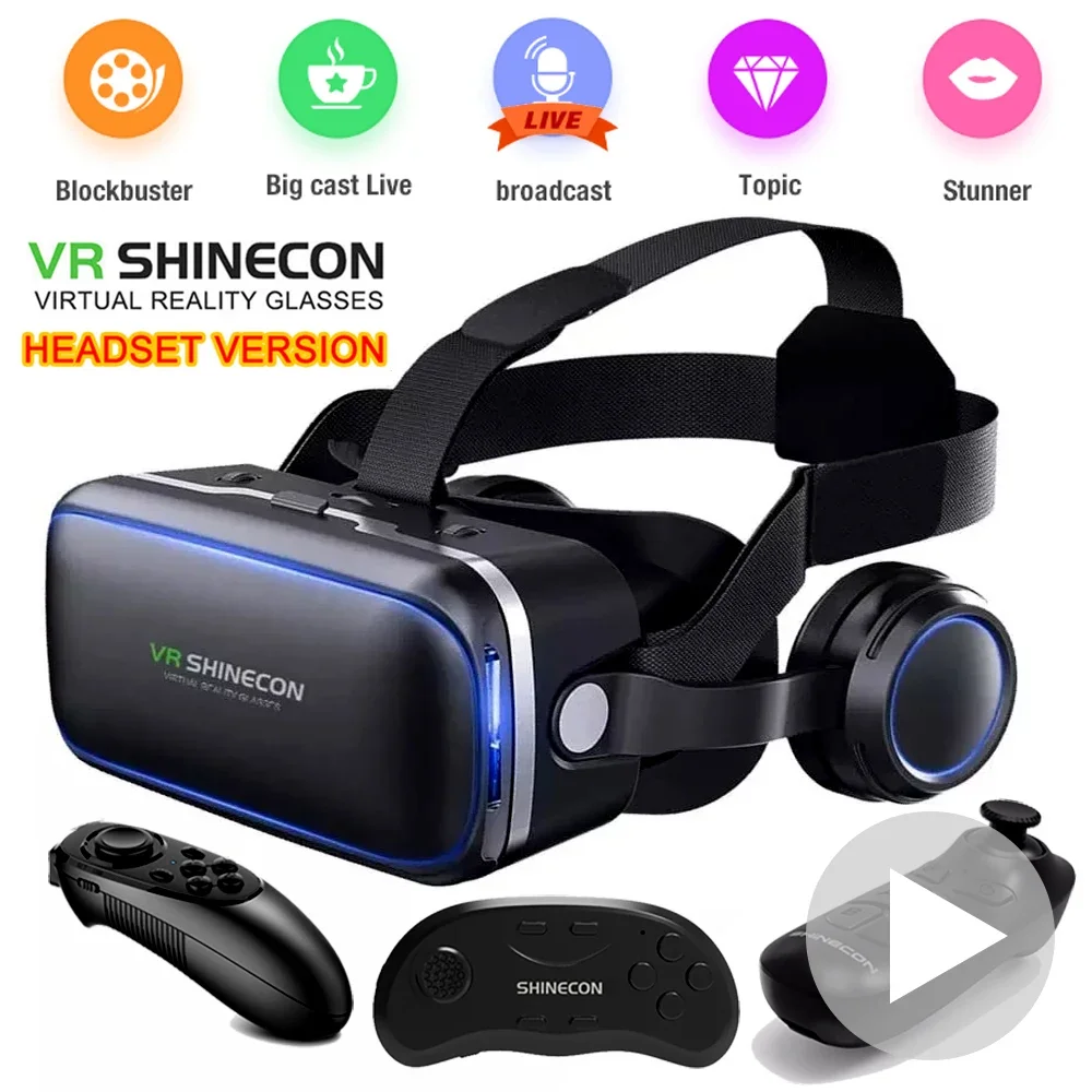 

G04EA Original VR Shinecon 6.0 Virtual Reality Glasses 3D VR Glasses Stereo Helmet Headset with Remote Control for IOS Android