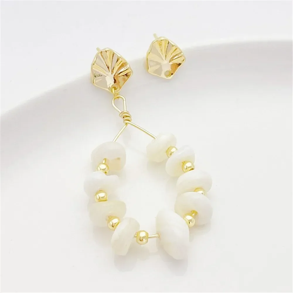 

14K Gold-Color Pleated Leaf Hanging Hole Earrings 925 Silver Needle Handmade DIY Earrings Earrings Ear Material Accessories