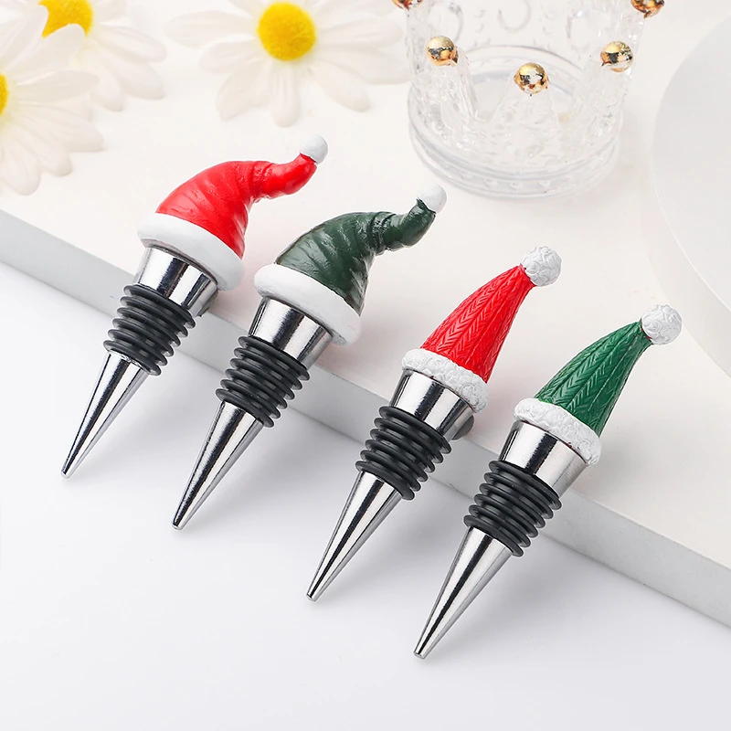 

1pc Creative Christmas Hat Wine Stoppers Reusable Zinc Alloy Beverage Bottle Stopper Wine Cork Sealed Cap Party Bar Accessories