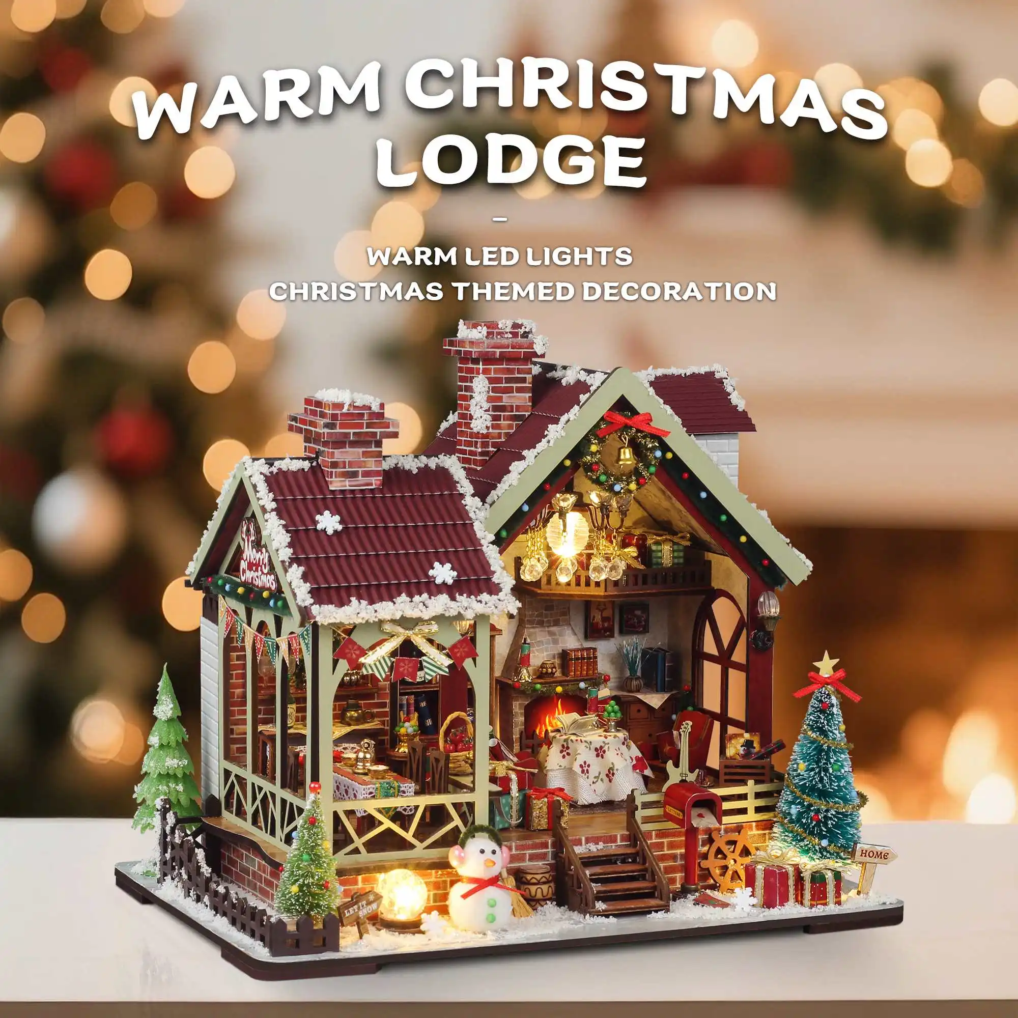 Maison de poupée miniature de Noël - Kit de bricolage avec boîte à musique, décoration de bureau, cadeau créatif (boîte de couleur anglaise)