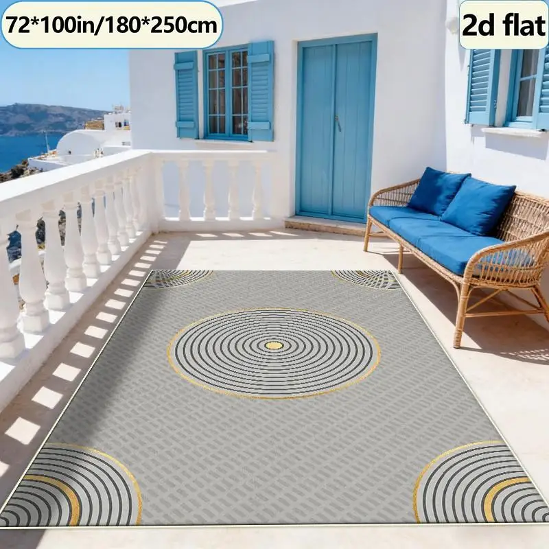 Luxurious Golden Oval Concentric Circle Carpet Floor Modern Non-Slip Carpet Decorative Floor Mat Suitable for Interior Decoration