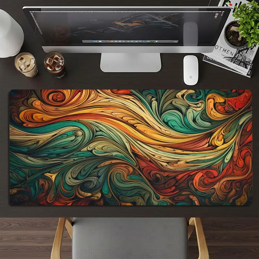 Colorful Swirl Abstract Art Gaming Mouse Pad XXL Curved Deskmat Non‑Slip Rubber Computer Keyboard Mats for Gamer Laptop Table