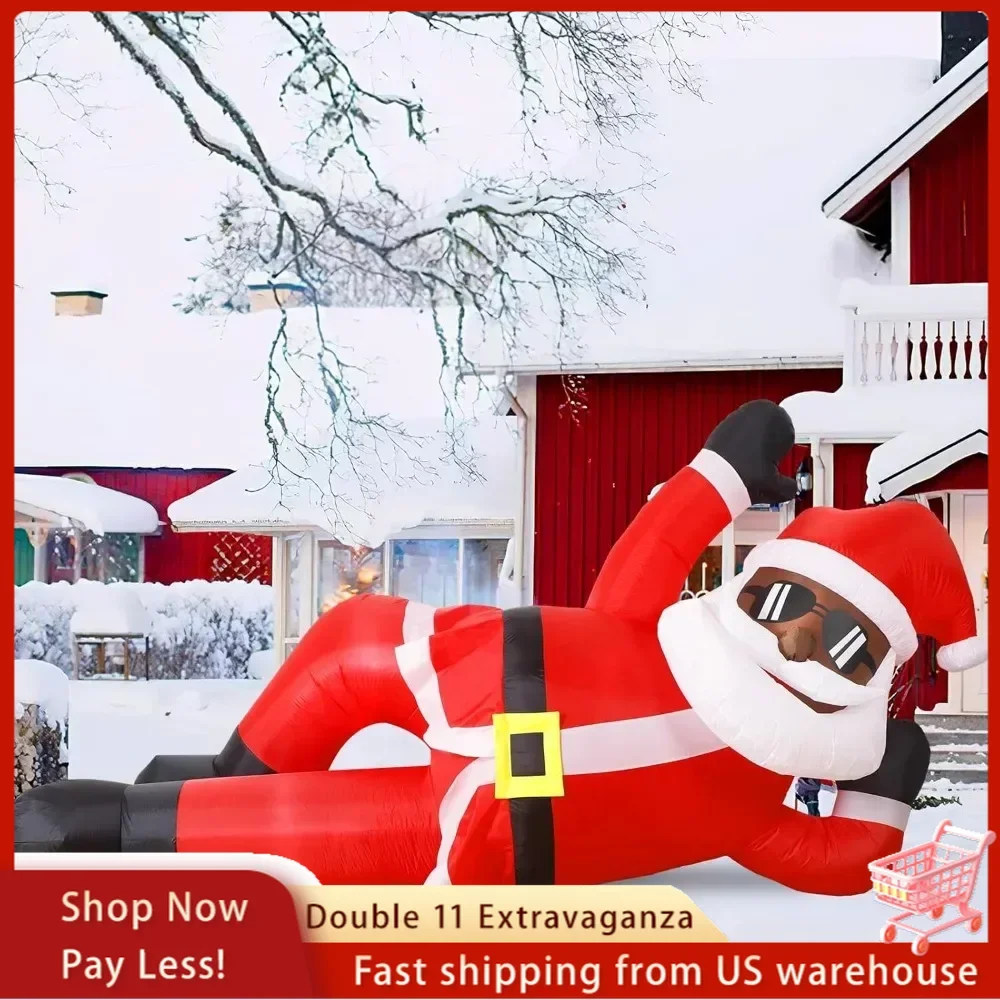 10FT riesiger aufblasbarer schwarzer Weihnachtsmann, Weihnachten, Outdoor-Schlauchboote, aufblasbarer Hof für Weihnachten, draußen, Rasen, Hof, Garten