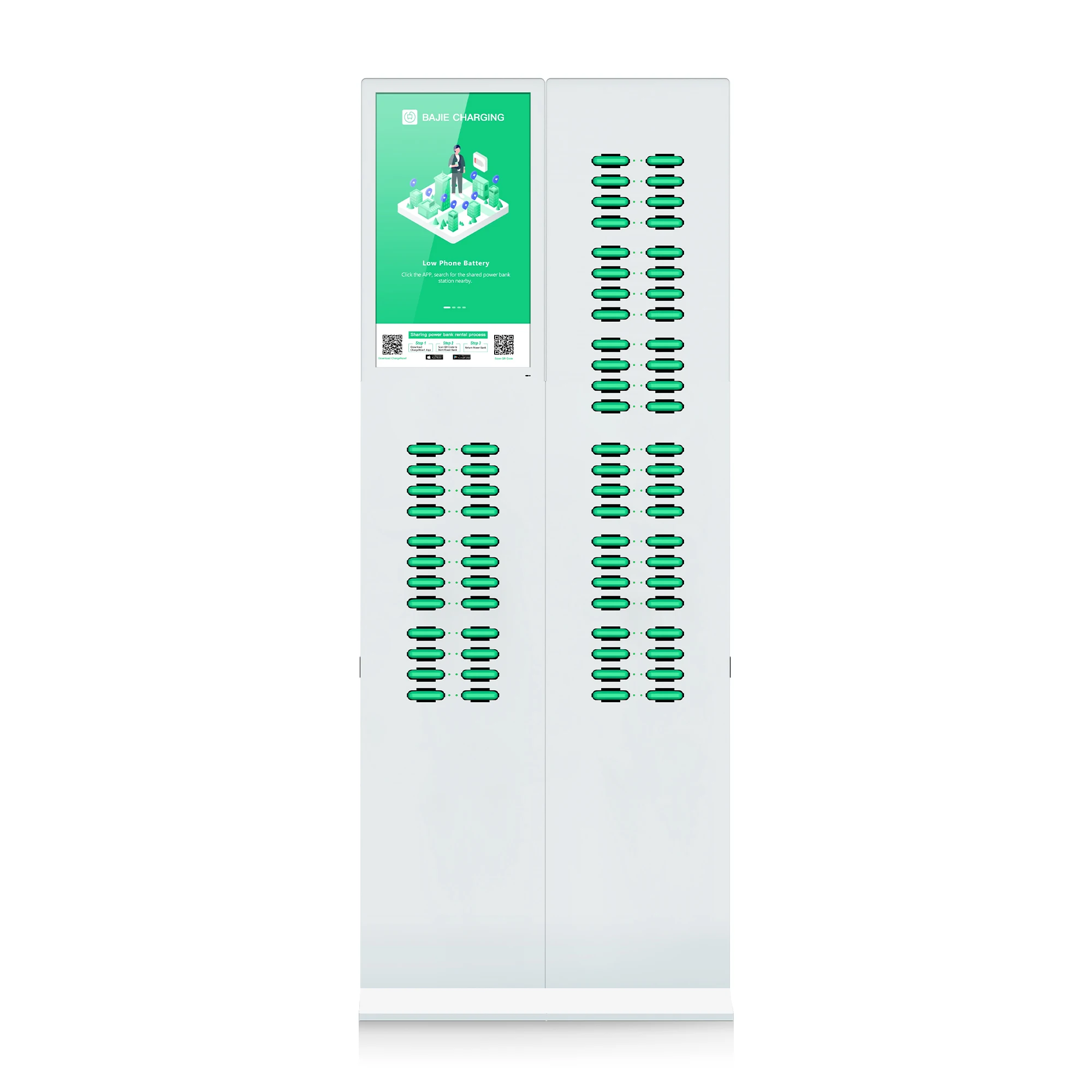 Cell phone charging station lockers 72 Slots Sharing Power Bank Rental Station with 23.8 Inch Screen and POS Vending Machine