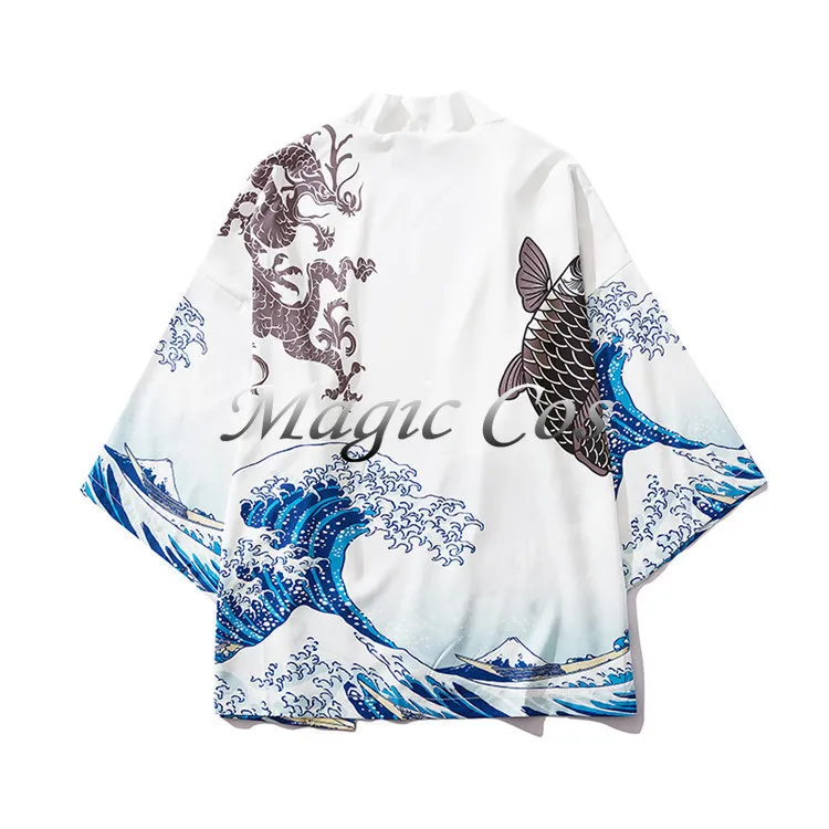 Giapponese Ukiyo-e Sakura Dragon Print tradizionale Kimono uomo donna Cardigan Haori Streetwear Samurai top mantello Cosplay Cosplayer