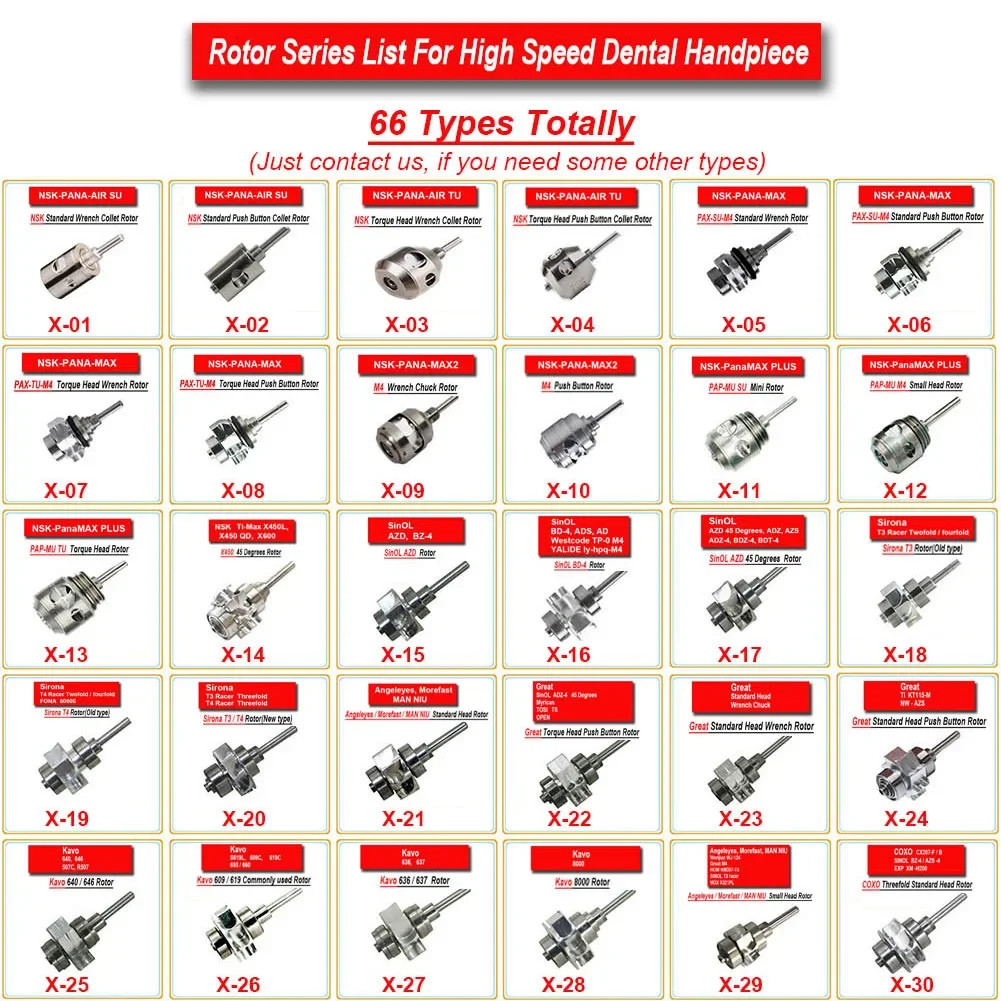 Rotor de turbina Dental NSK de 6 tipos, gran dispositivo de alta velocidad, accesorio de cartucho, llave estándar, botón pulsador, rodamiento de torsión