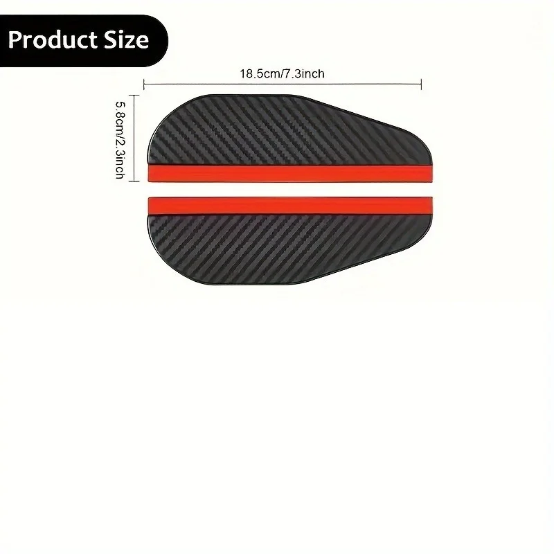 Carbon Fiber Textured Rearview Mirror Rain Covers, Waterproof and Anti-Fog, with Red Accent Strips - Fits All Vehicle