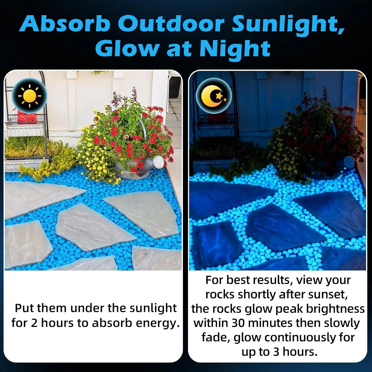 100/500PCS Blue Glow in the Dark Garden Pebbles Stones for Yard Walkways Decor DIY Luminous Decorative Rocks