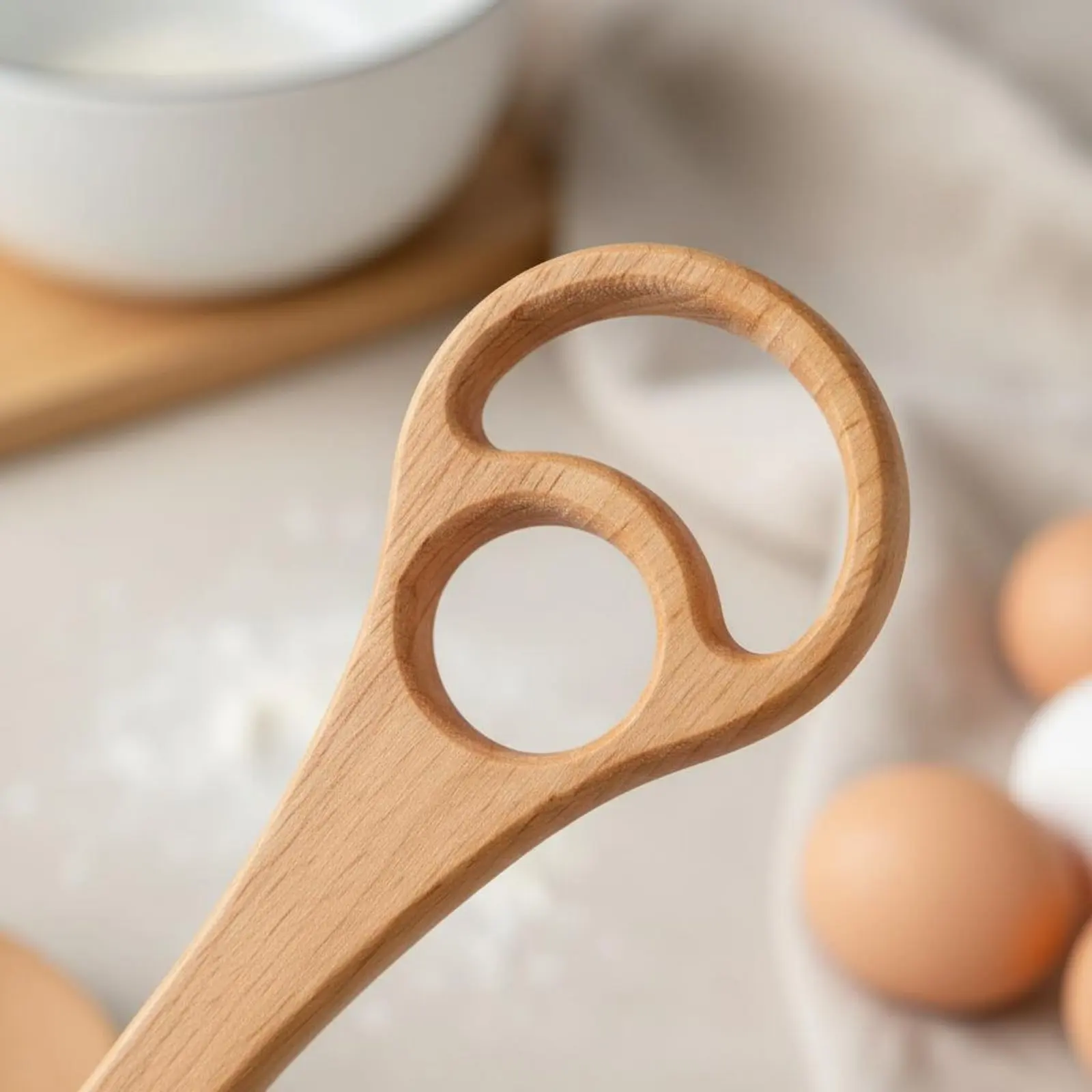 2 Pieces Wooden Batter Whisk Natural Wood Batter Whisk Baking Stirrer Ergonomic Handle Egg Beater Exposed Loop Design