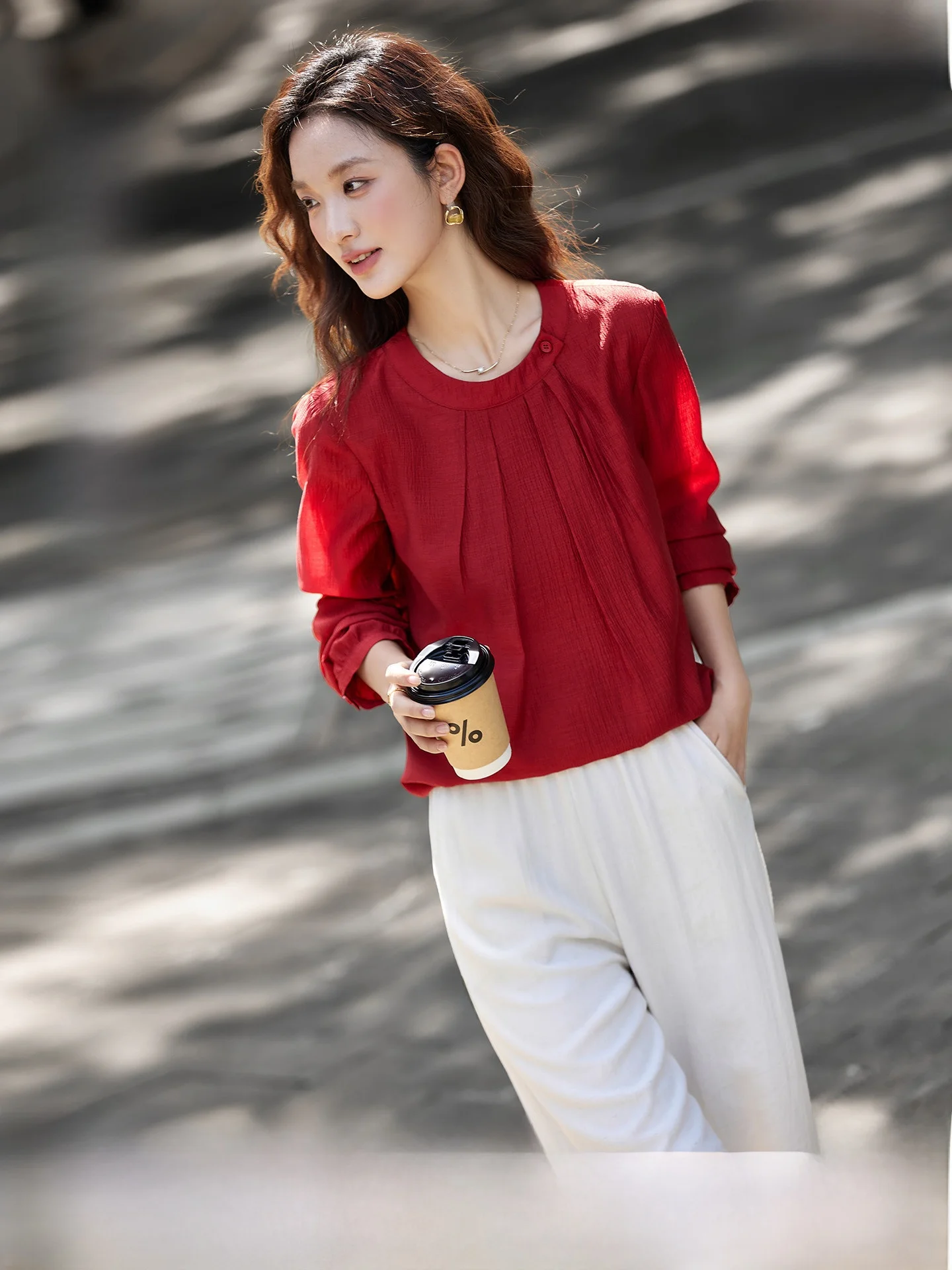 

Женский комплект из двух предметов: осенняя новинка, рубашка из лиоцелла Lenzing и брюки с широкими штанинами, повседневная одежда, круглый вырез, длинный рукав