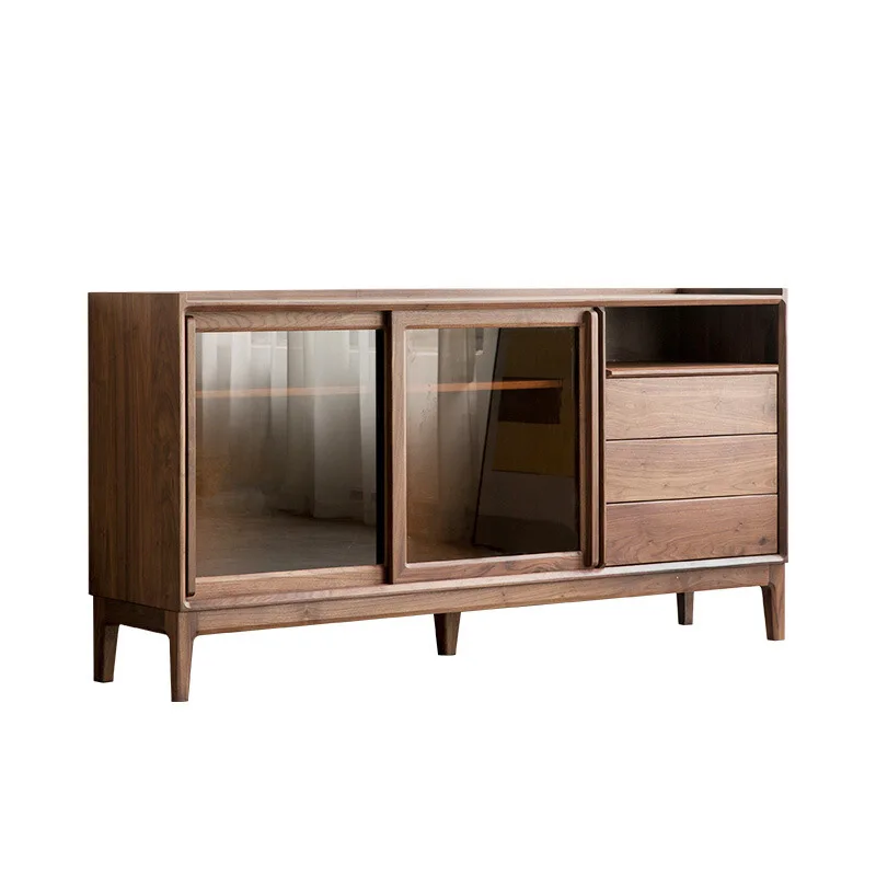 Nordic black walnut all solid wood side cabinet modern simple restaurant wine cabinet storage