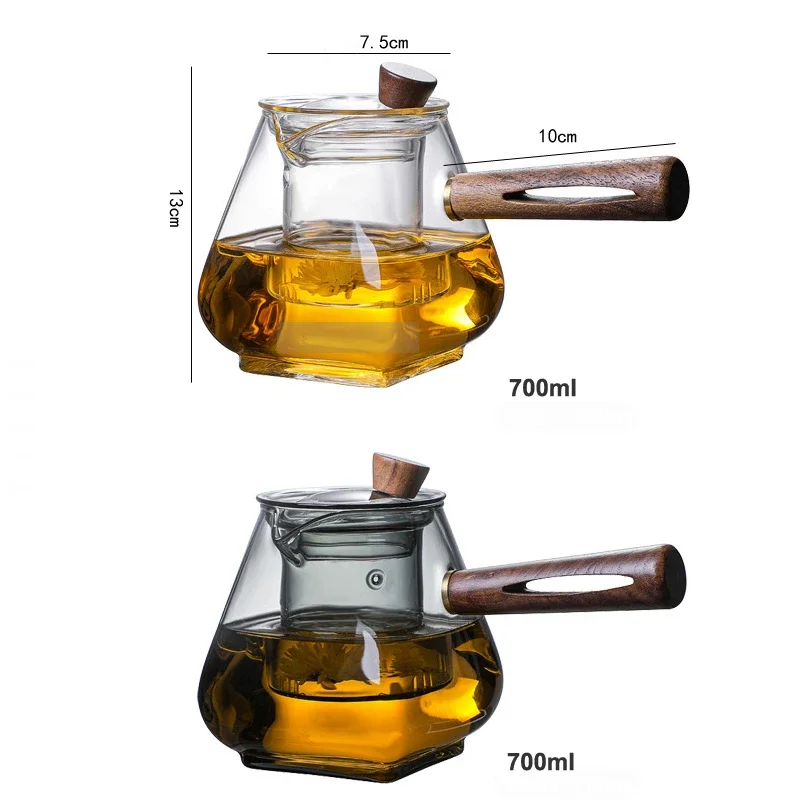 Transparent Teawear Sets Glass Pot Filter Wood Handle Chinese Tea Ceremony  Cup High Boron Silicon Janpanese Teapot 750ML