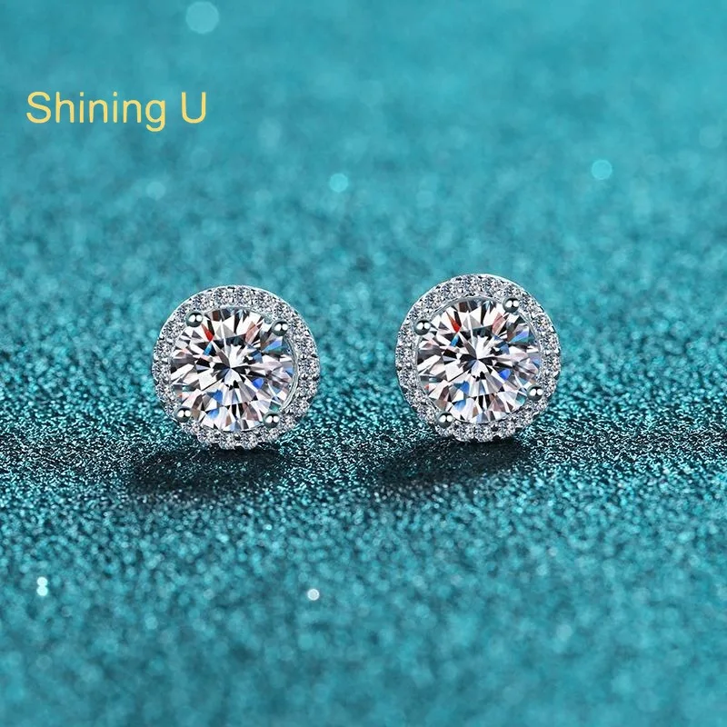 

Shining U 925 Sterling Silver 1CT D Color Moissanite Gems Round Stud Earrings for Women Fine Jewelry Anniversary