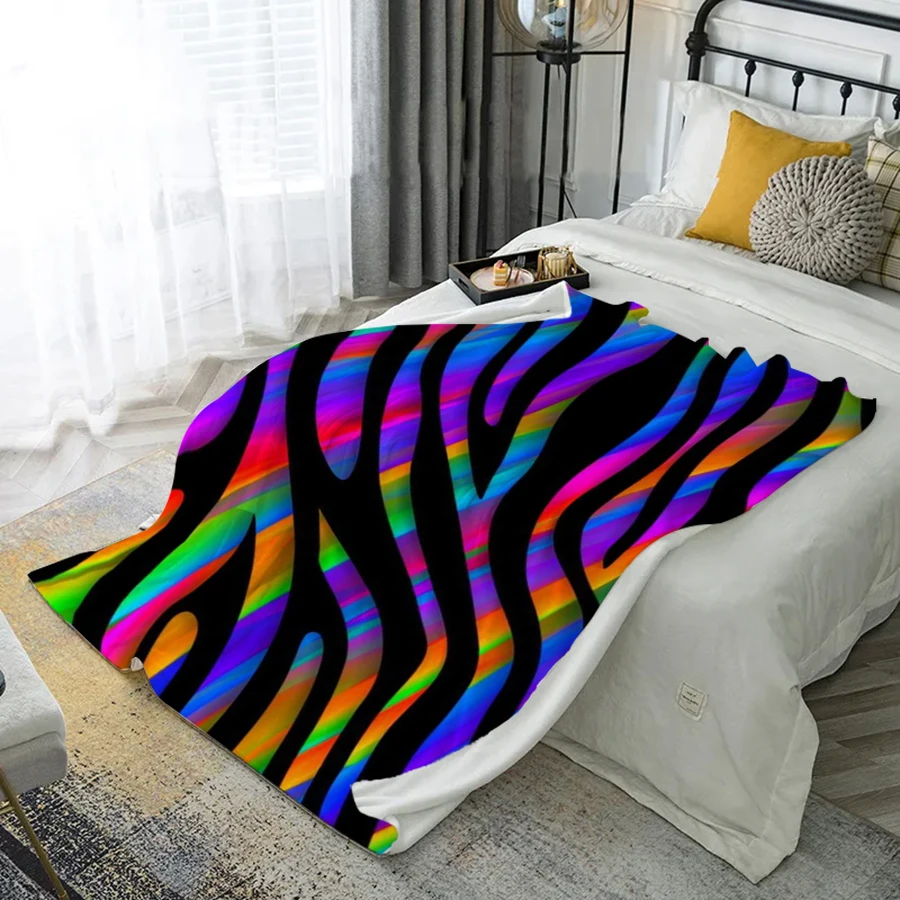 Colorful Zebra Pattern Microfiber Flannel Cover Blanket Bedroom Living Room Sofa Soft And Comfortable Home Decoration