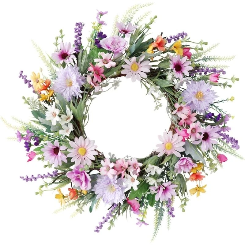 Artificial Flower Wreath for Front Door Farmhouses Spring Wreath Decoration 15UB