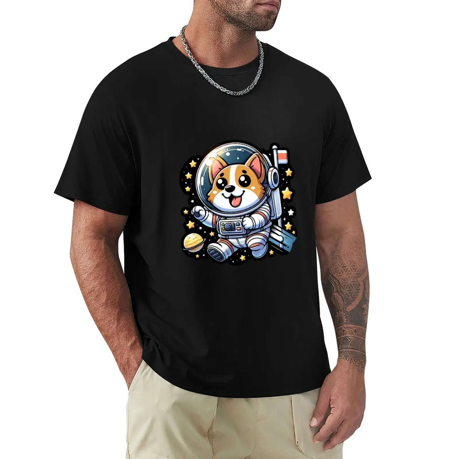 corgi astronaut T-Shirt Gym Wear Breathable Short Sleeve Tee