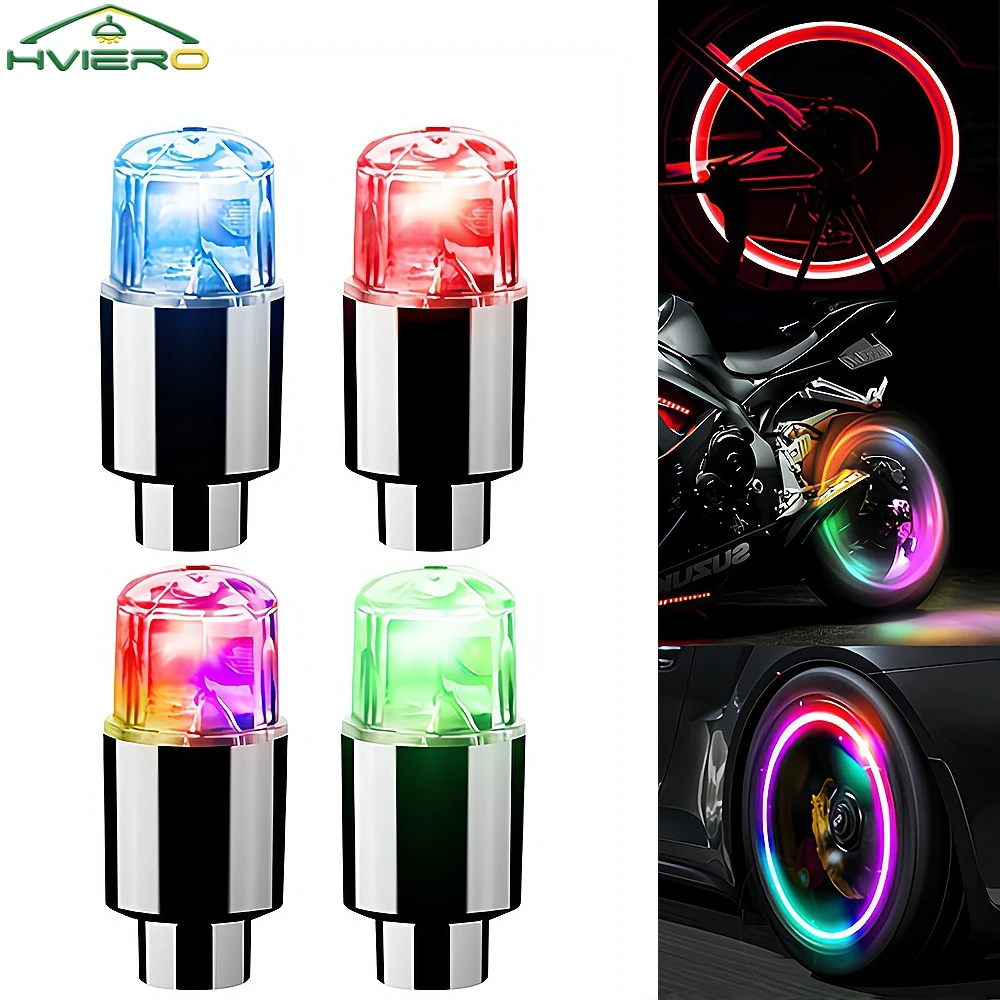 4PCS Wheel Tire LED Color Air Valve Nozzle Bicycle Motorcycle Night Wind Fire Breathing Flash Modification Accessories Hub Lamp