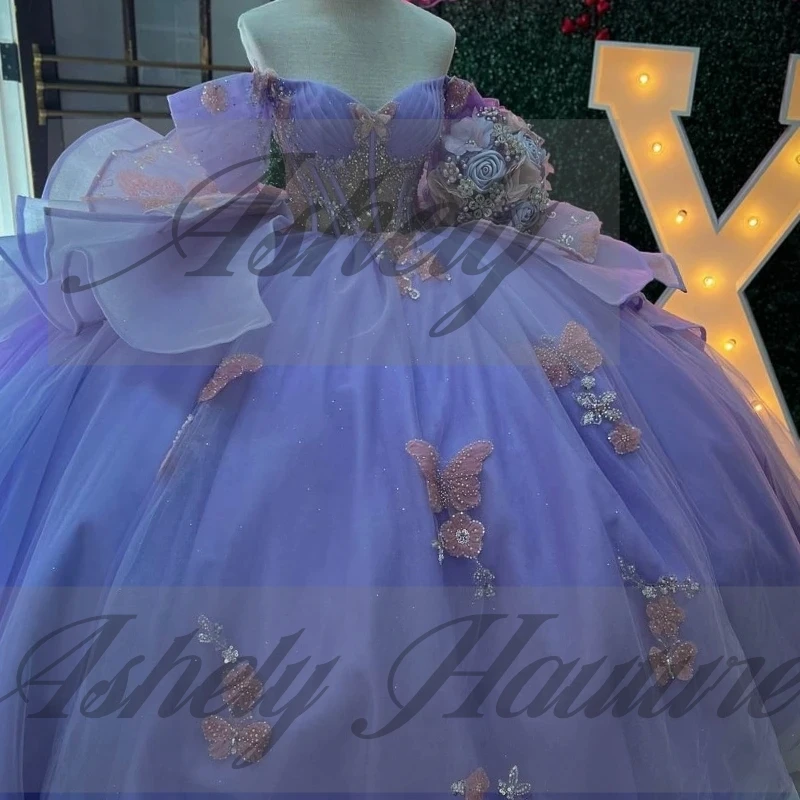 Lindo lavanda princesa 15 anos de idade menina quinceanera vestidos borboleta em camadas saia inchada baile ocasião usar vestido anos novo