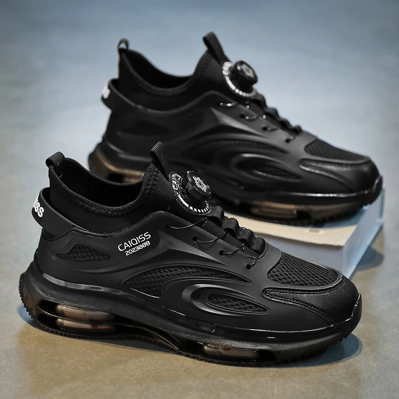 Casual Sport Shoes for Men Spring All-Match Running Shoes Anti-Shock Black Dad Trendy Low-Top Glue-Welding Rubber Outsole