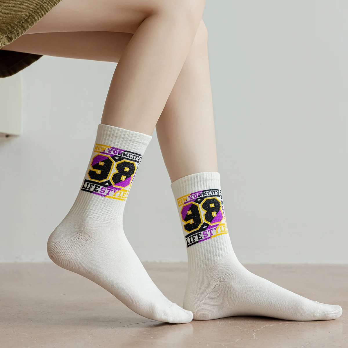 

98 Letter Jacquard Number Outfits Female Health Short Socks Party Knitted Trekking Sport Film Ankle Socks Adult High Quality