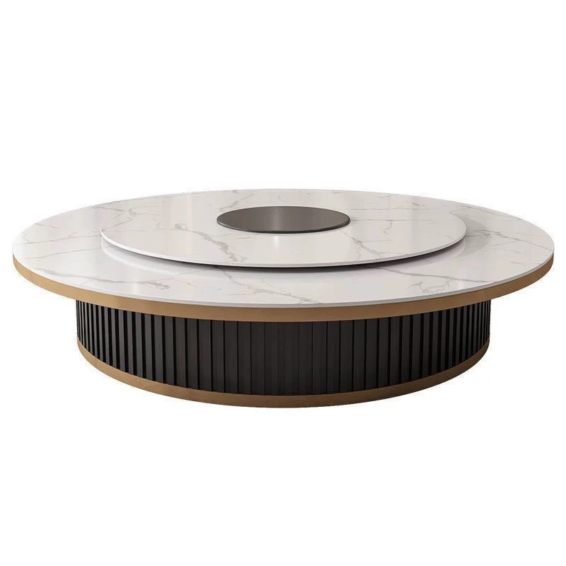 

Hotel electric dining table turntable rock slab large round table hotel box light luxury 15
