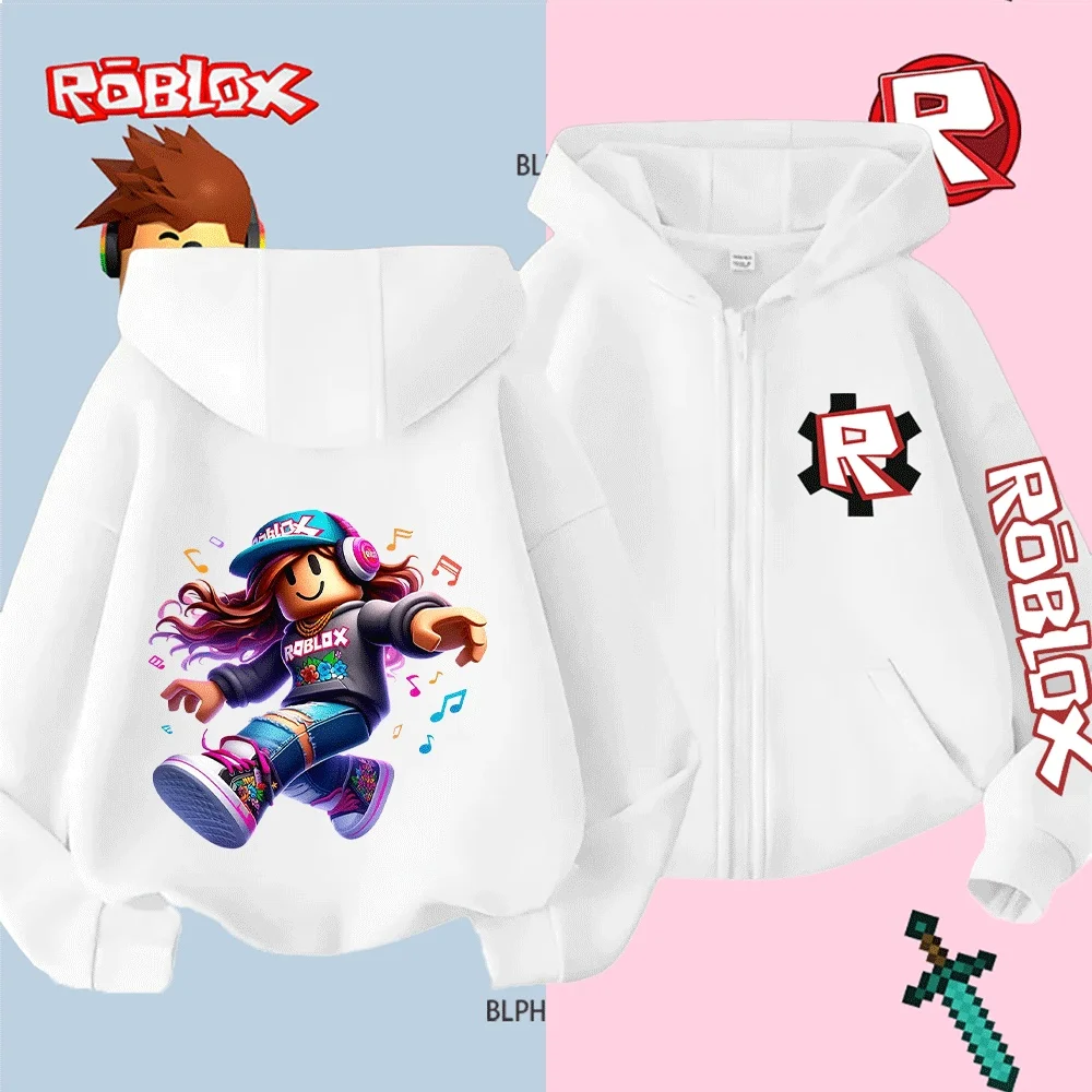 

Kids Roblox Printed Hoodie, Trendy Cartoon Character Sweatshirt for Boys Girls Casual Long - Sleeve Pullover with Music - themed