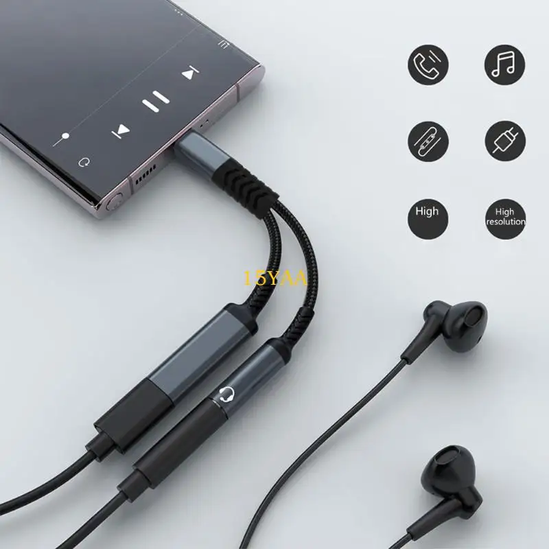 15YA Two Purpose Type C Cable PD60W Charging 3.5mm Sound Port For Car Home Systems