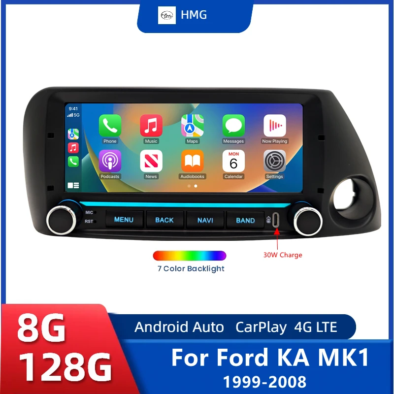 HMG Android Auto Radio For Ford KA MK1 1999-2008 Car Wireless Carplay Multimedia Autoradio Player GPS Navigation DSP DAB Steroe