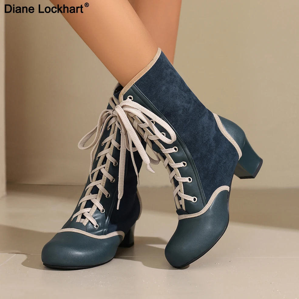 

Женские сапоги на высоком каблуке в стиле ретро, винтажные ботильоны Мэри Джейн, гладиаторы, модная обувь с круглым носком на шнуровке, женская обувь для вечеринок