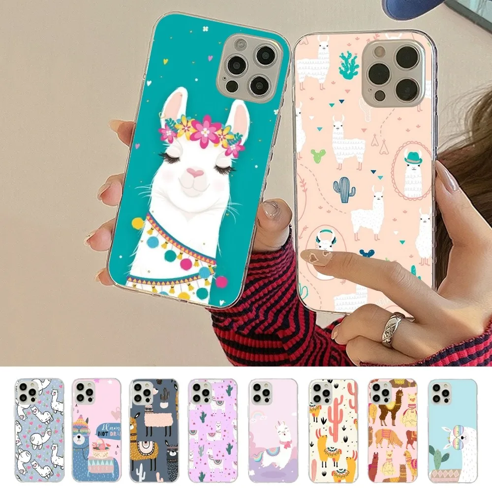 

Cartoon Lama Phone Case For iPhone 15 14 11 12 13 Mini Pro XS Max Cover 6 7 8 Plus X XR SE 2020 Funda Shell