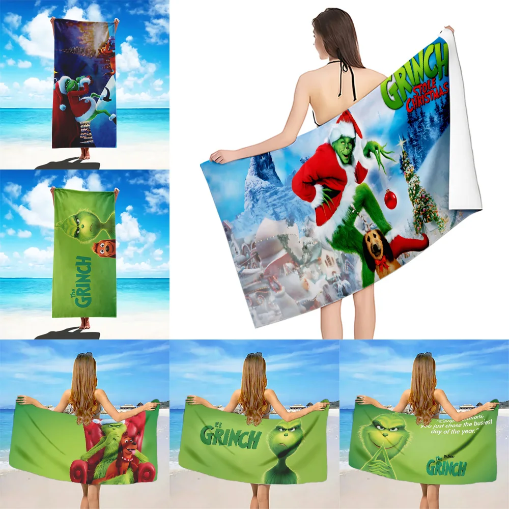 Grinch Christmas Beach Towel Microfiber Sand Free Quick Dry Soft Sandproof Pool Towels Gift for Women Travel Gym Shower Camping