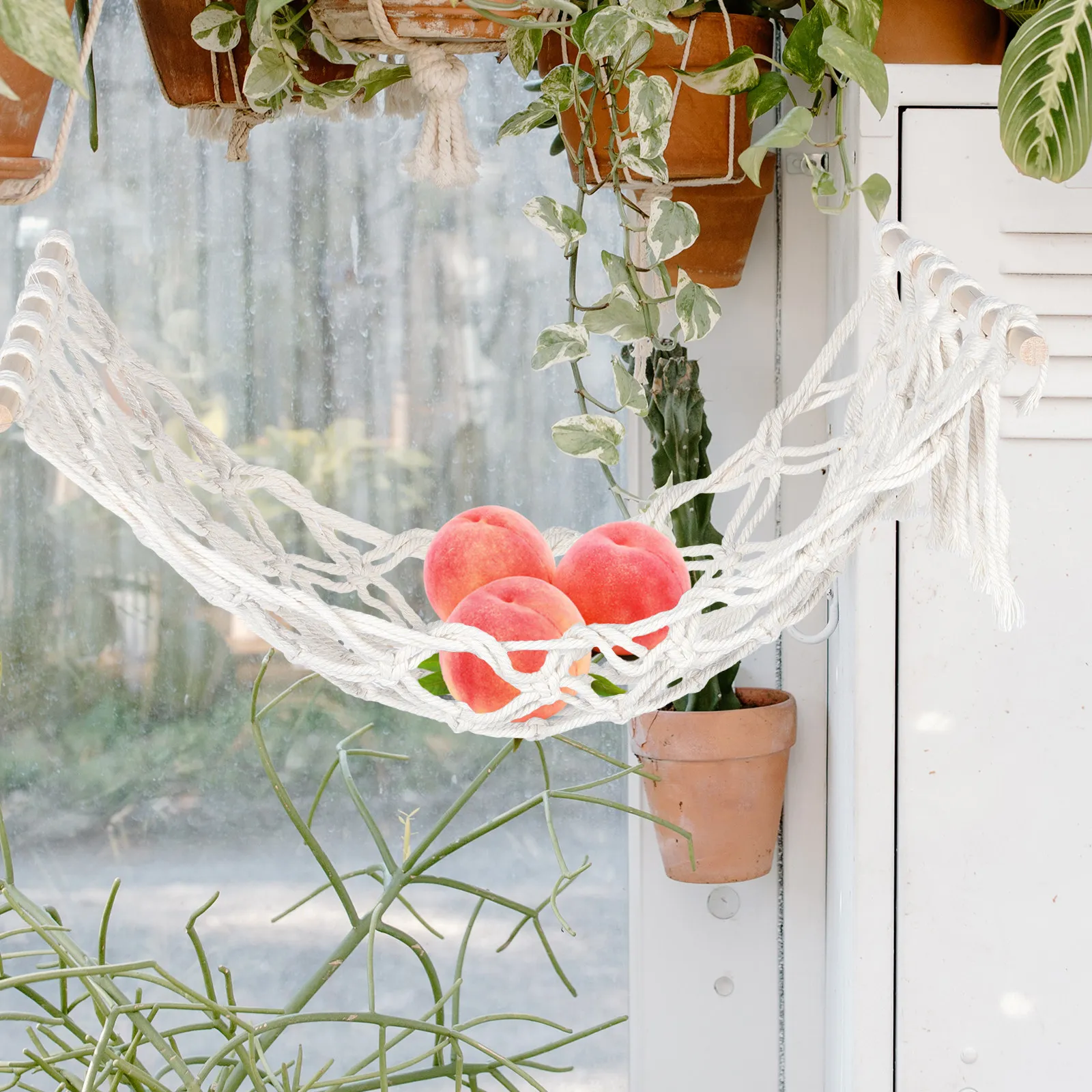 

Decorative Hanging Fruit Basket Woven Cotton Rope Banana Holder Onion Garlic Organizer Under Cabinet Storage Solution for Fresh