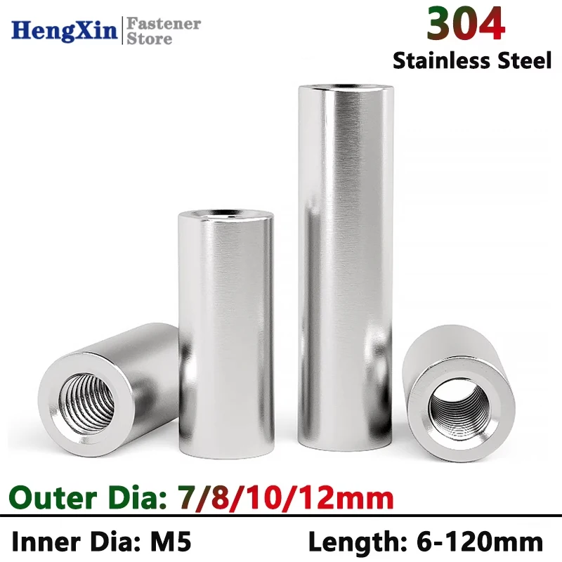 OD 7/8/10/12mm M5 304 Stainless Steel Internal Threaded Cylindral Dowel Positioning Connecting Rod Double End Pin Length 6-120mm