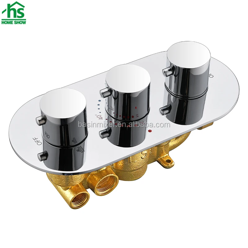 Aksesori Kuningan Terpasang Di Dinding Aksesori Kamar Mandi Katup Mandi Tersembunyi Termostatik Multifungsi