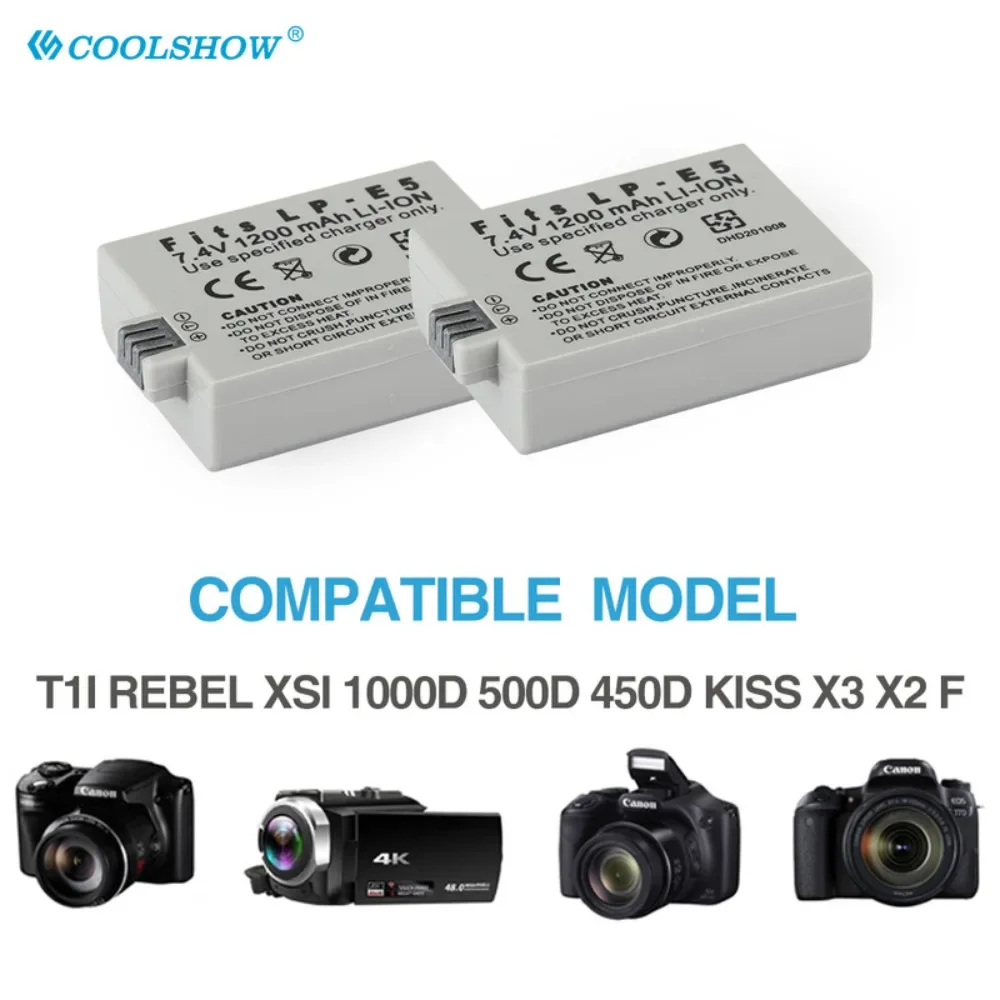 1200mAh Battery LP-E5 LP E5 For CANON EOS 450D 500D 1000D Kiss X3 X2 Kiss F Rebel T1i Rebel XS XSi LPE5 Camera Batteries Charger