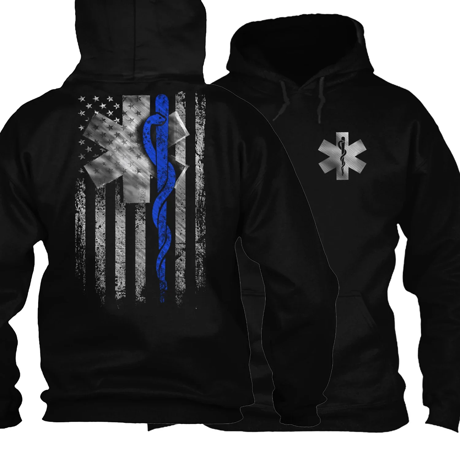 

Hot Sale American Flag Star of Life Symbol EMT Medical Paramedic Pullover Hoodie 100% Cotton Comfortable Casual Mens Sweatshirts