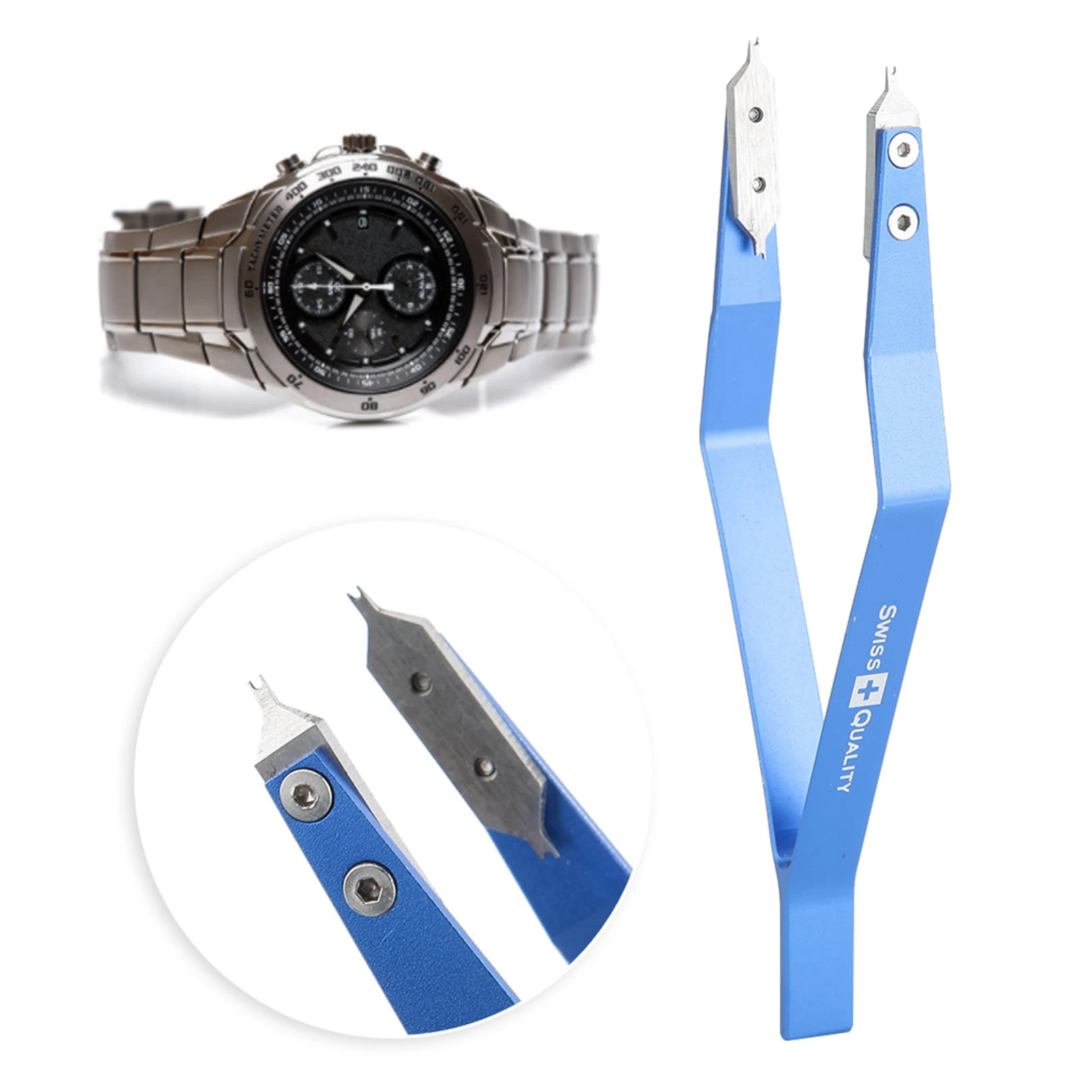 Spring  Tweezers Watch Repairing Tool V Shape Metal Spring  Tweezers Watch Band Removing Watch Repairing Tool (Blue)