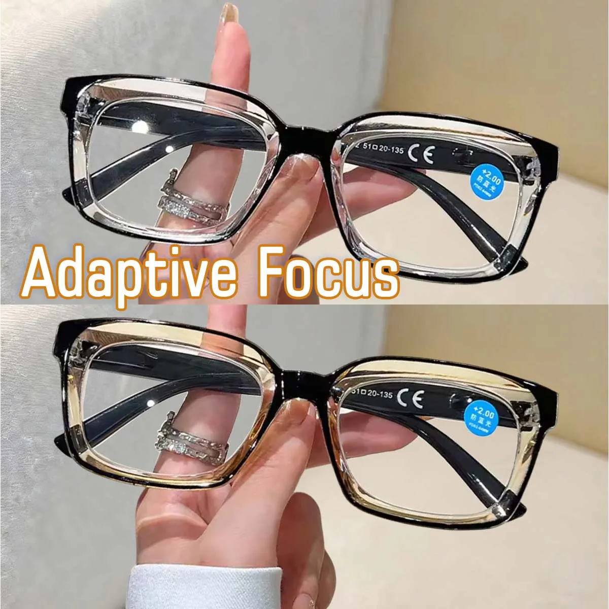 Fashion Auto Focus Reading Glasses for Women Large Frame Anti Blue Light Trendy Eyewear for Reading Books And Computer Viewing