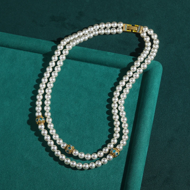 

Vintage Layered Pearl Necklace Woman Gold Color Beads Elegant Luxury Quality Jewelry Designer Gift Daily Party New 2025 Trend