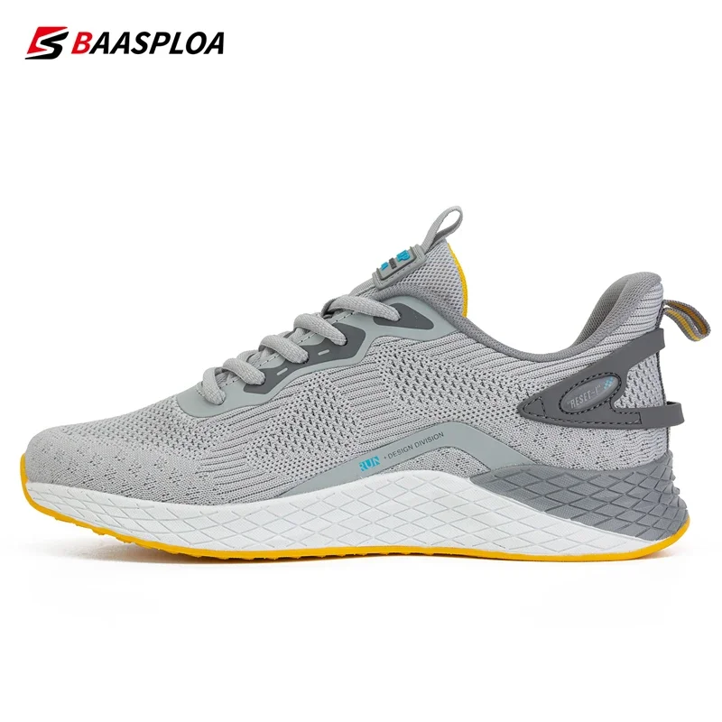Baasploa Men Sport Shoes Mesh Breathable Casual Walking Sneakers for Men New Fashion Running Shoes Non-Slip Outdoor