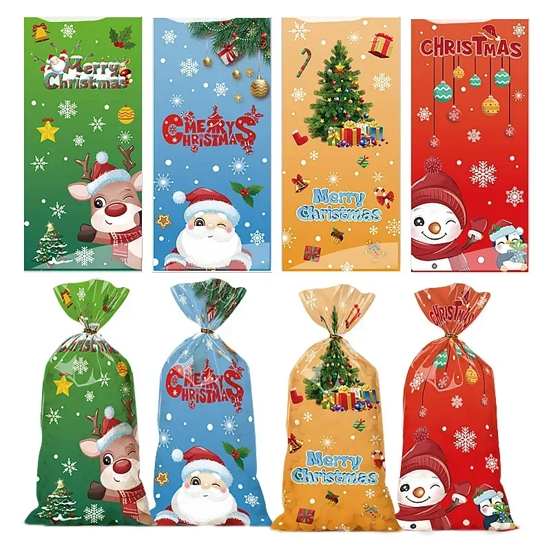 10/20/50pcs Santa Claus Snowman Mixed Candy Bags Plastic Gift Bag Merry Christmas 2024 Home Decor For Christmas New Year Party