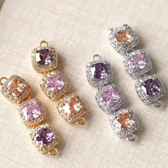 

2 шт. мини-квадратный циркониевый кулон 24,2x6,6 мм, медь и настоящее позолота, сделай сам, ювелирный аксессуар ручной работы