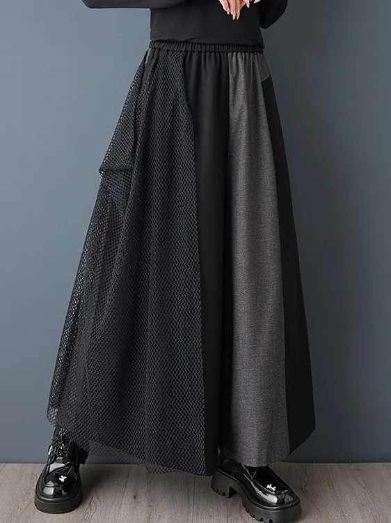 カジュアルワイドレッグパンツ カラーブロウ エラスティックウエスト ルーズフィット レディースプラスサイズ ファッションパンツ スリミング ナインポイントパンツ