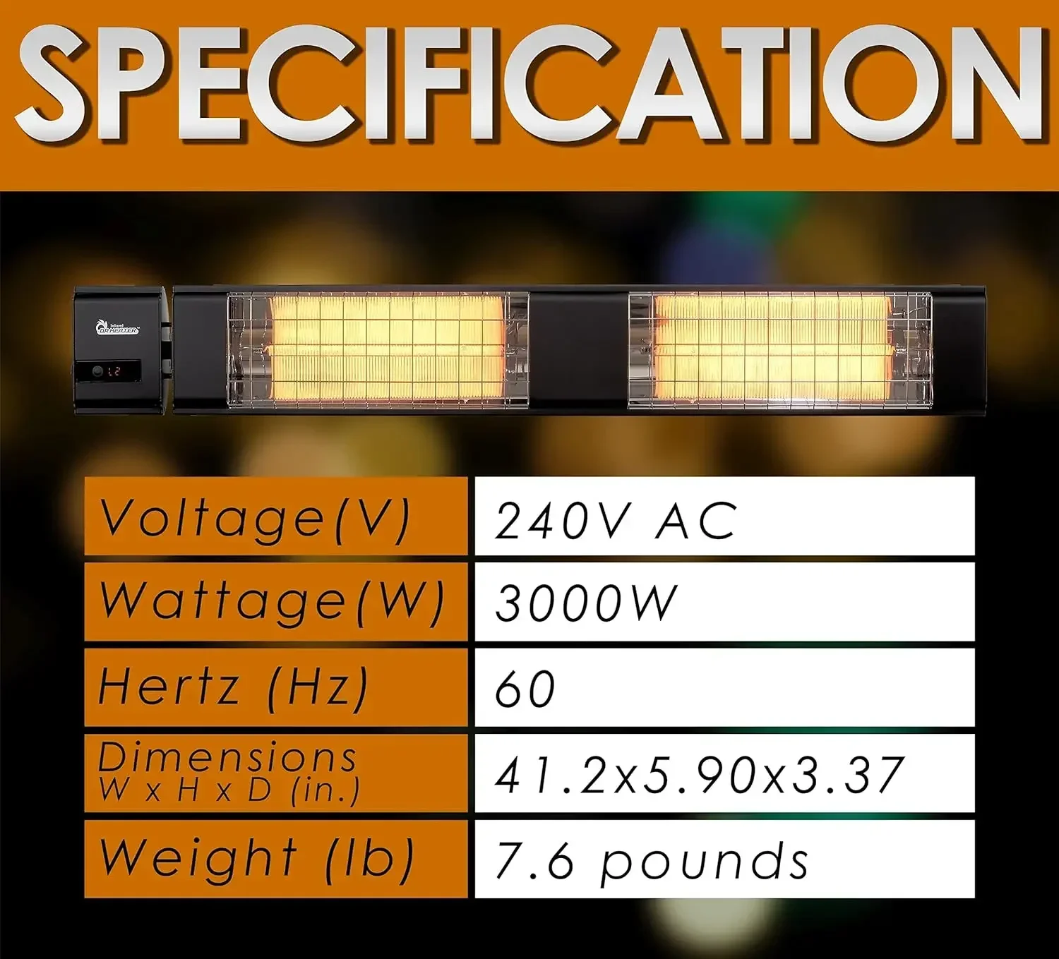 Chauffage infrarouge 10,260 BTU, chauffage intérieur et extérieur pour garage, commercial et résidentiel, 3000W, 220-240V avec télécommande