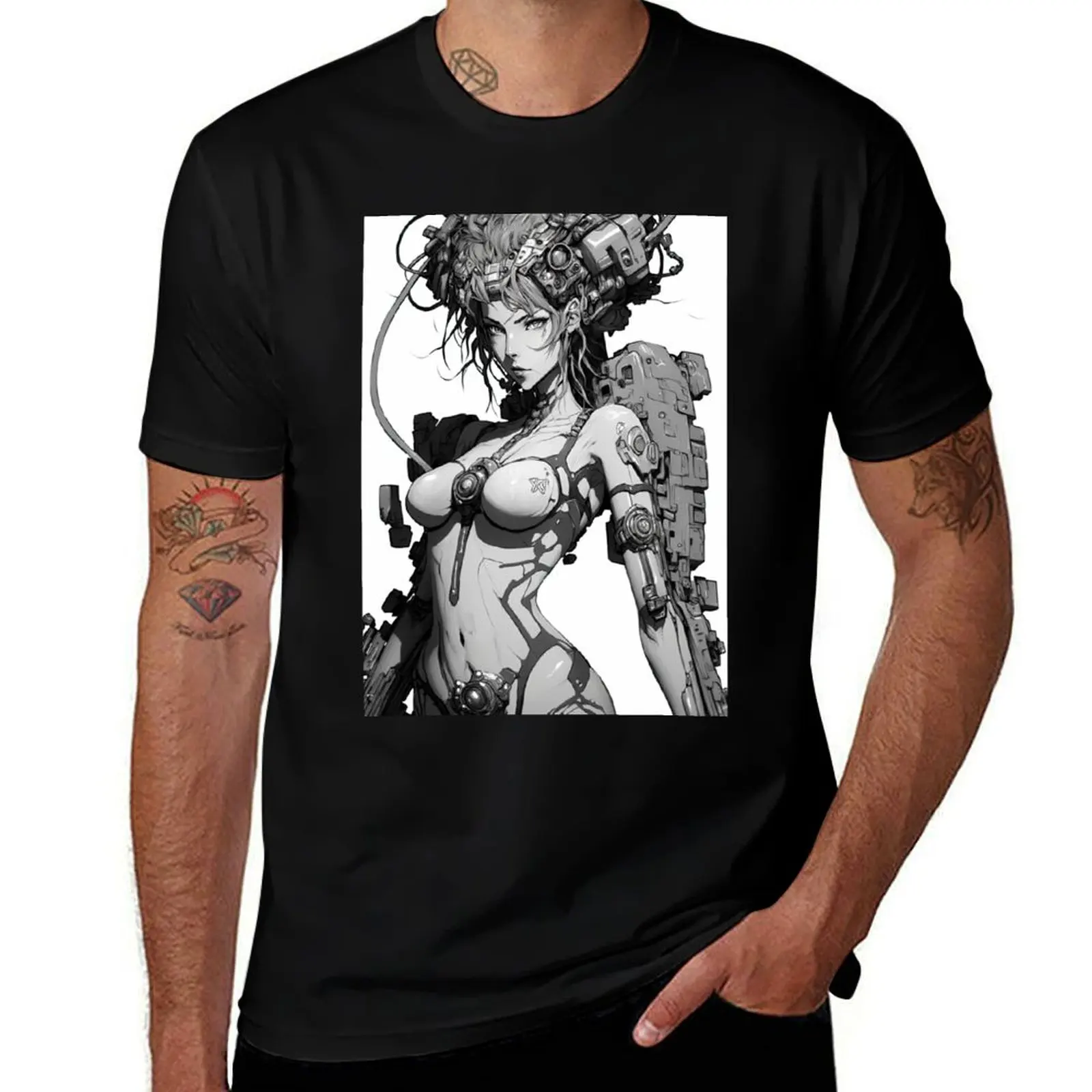 Anime Cyborg Woman (grayscale) T-Shirt Lightweight Running Sports T-Shirt