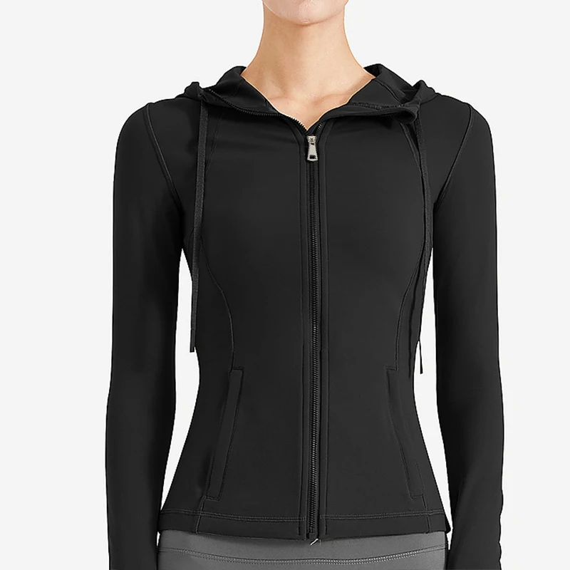 Chaqueta de Yoga sin costuras para mujer, sudaderas con capucha de manga larga para correr, entrenamiento Fiess, cremallera informal, ropa deportiva al aire libre