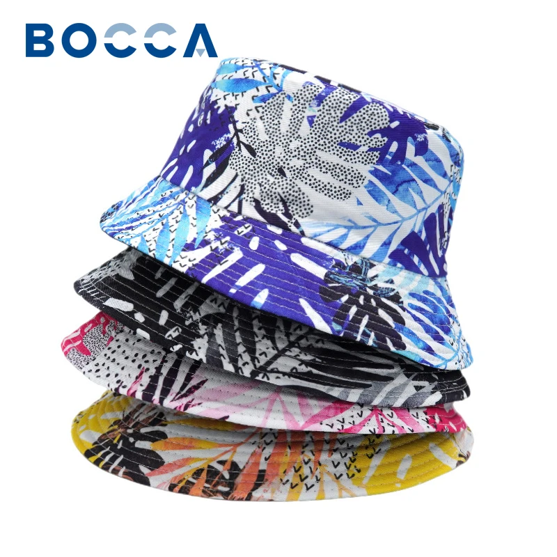 Bocca Coconut Tree Bucket Hat Print Panama Fisherman Hats Double-sided Reversible Foldable Unisex Beach Summer Holiday Cap Gorra