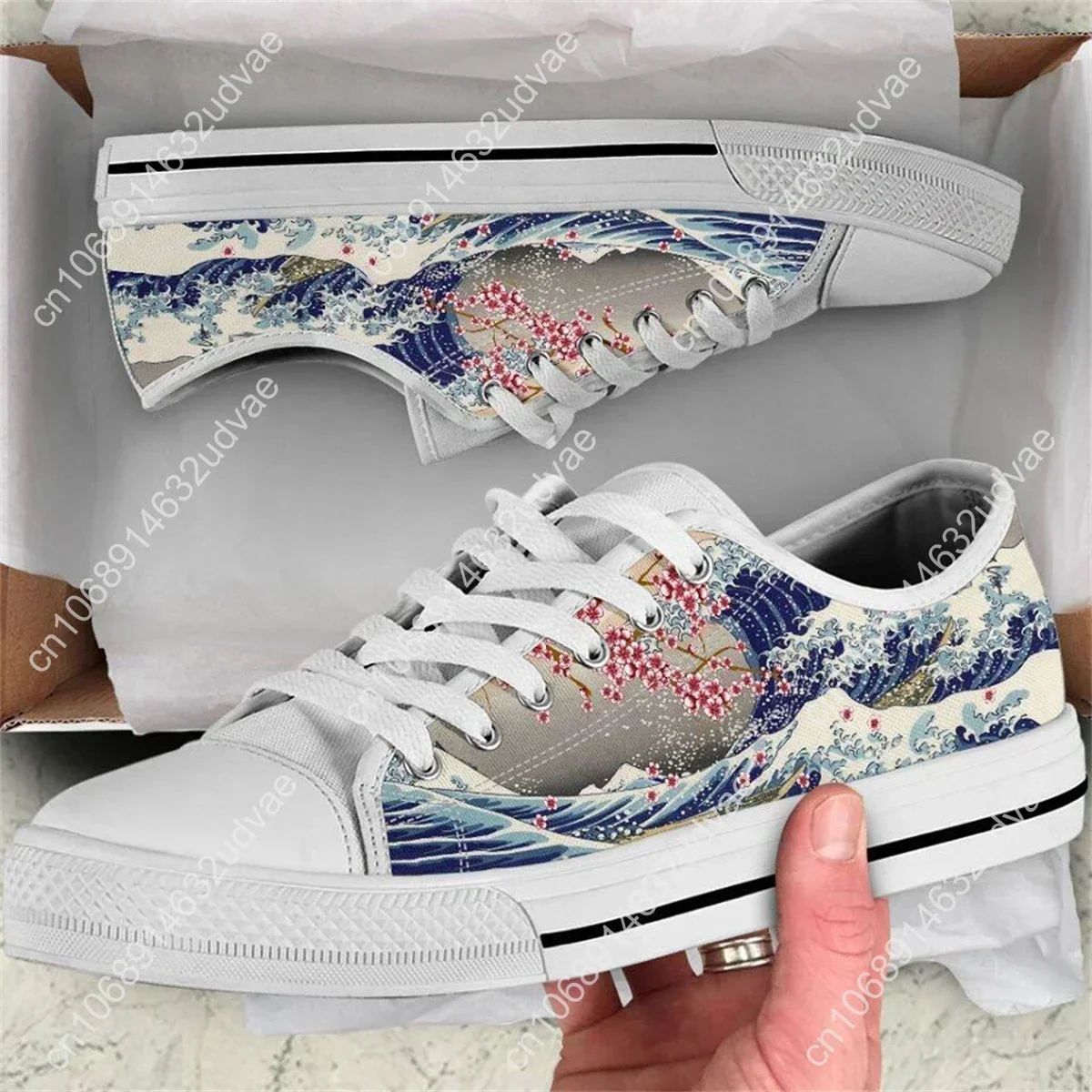 The Great Wave Saruka Flower Women Casual Flat Shoes Lace-up Loe Top Canvas Sneakers Big Size 45/46 4