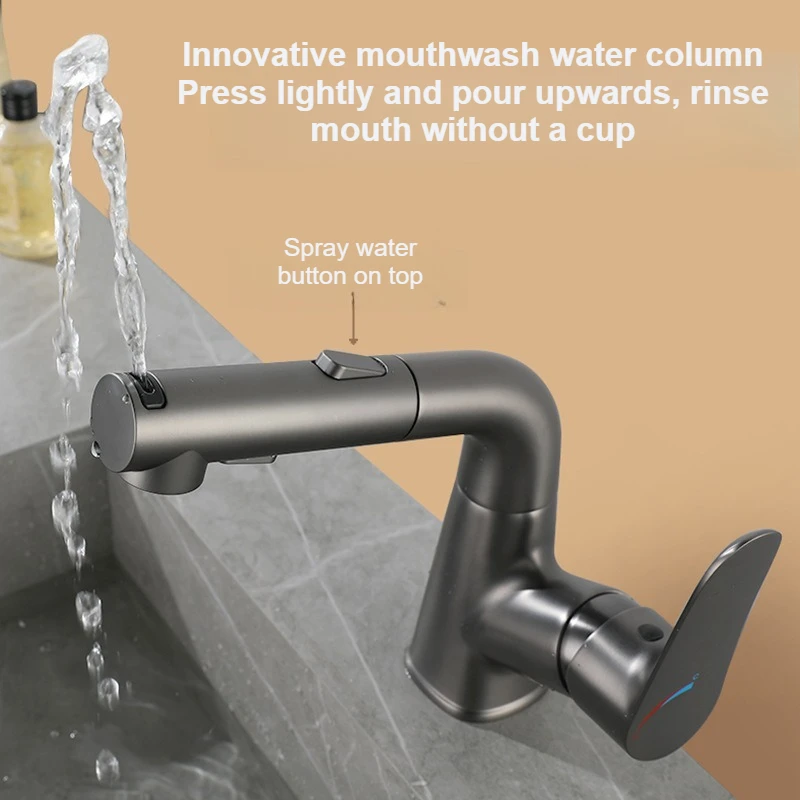 Bathroom Brushed Basin Faucet Ceramic Valve Core Lifting and Pulling Type Faucet Basin Modern and Simple Bathroom Faucets